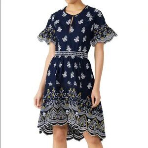 Shoshanna Richa Dress Navy White Yellow Size 2 Lacing